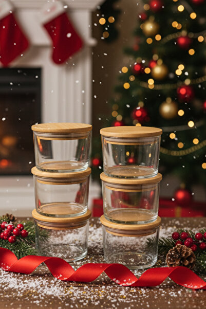 Fhilli Vetro - Set of 6 Glass Breakfast Bowls with Bamboo Lids 220 Cc