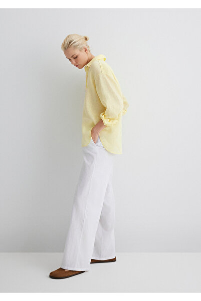 Mavi Linen Blend White Pants with Tie Waist 1010686-620