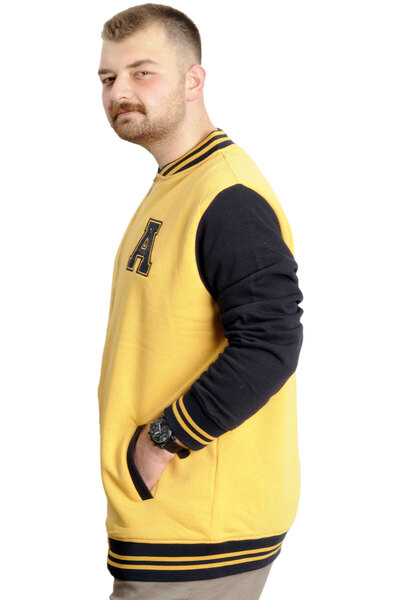 ModeXL Plus Size Men's College Coat Embroidered Jacket 23632 Mustard