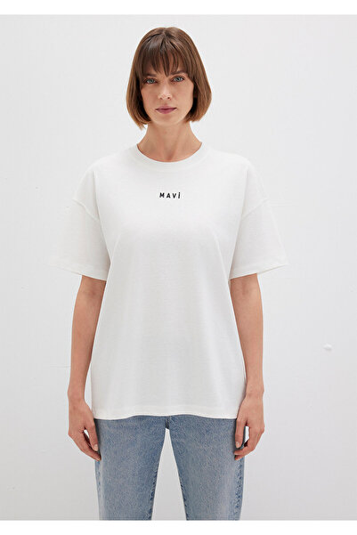 Mavi Logo Printed White T-Shirt Loose Fit / Loose Relaxed Fit 1612518 -70057