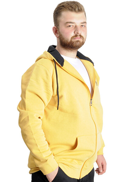 ModeXL Чоловічий світшот з капюшоном, великий розмір - Focus 23539 Гірчичний