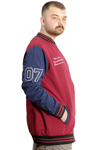 ModeXL Men's Plus Size College Coats Zipper Jacket Reputation 23634 Burgundy