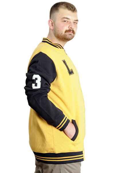 ModeXL Plus Size Men's College Coat Embroidered Jacket 23632 Mustard