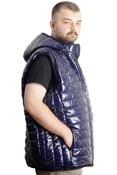 ModeXL Чоловічий утеплений жилет - великий розмір, з капюшоном, синій 23713