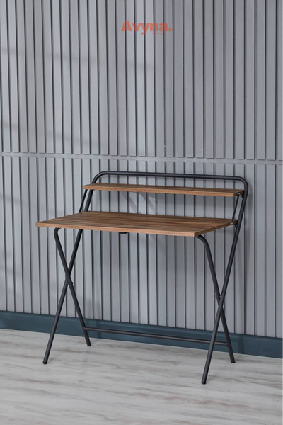 Berta Concept Lich Metal Ayaklı Laptop Sehpası Katlanır Çalışma Masası Çizim Masası Raflı Çalışma Masası -çam