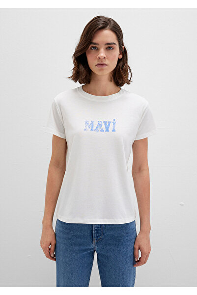 Mavi Λευκό μπλουζάκι με στάμπα κανονική εφαρμογή / Κανονική εφαρμογή 1612232 -70057