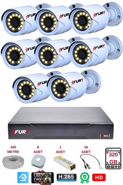 FURY 8 li Gece Renkli Görüş Güvenlik Kamerası Full HD-Su Geçirmez Güvenlik Kamerası Seti 320GB