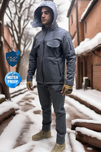 Polviton Softshell Waterproof and Windproof Men's Jacket with Fleece Inside, Can Be Used with or Without a Hood
