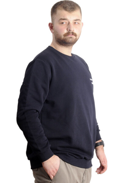 ModeXL Ανδρικό φούτερ - Κέντημα με λαιμόκοψη, Plus Size, Navy Blue 23525