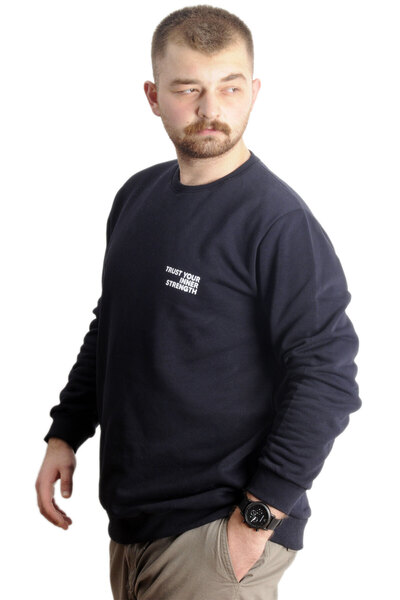 ModeXL Ανδρικό φούτερ - Κέντημα με λαιμόκοψη, Plus Size, Navy Blue 23525