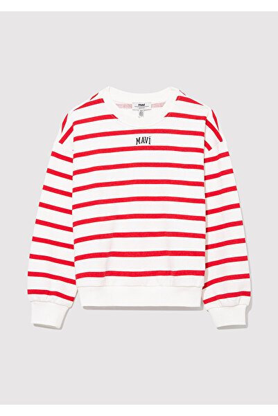 Mavi Logo Printed Red Striped Sweatshirt 7s10038-82054