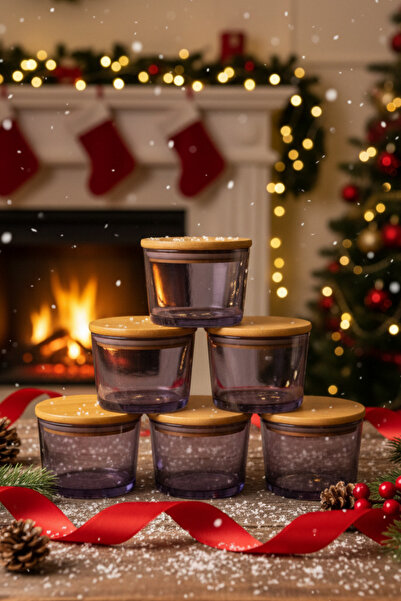 Fhilli Vetro - Set of 6 Glass Breakfast Bowls with Bamboo Lids 220 Cc