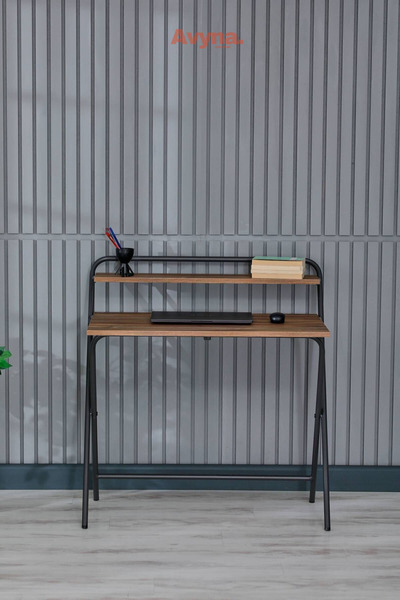 Berta Concept Lich Metal Ayaklı Laptop Sehpası Katlanır Çalışma Masası Çizim Masası Raflı Çalışma Masası -çam