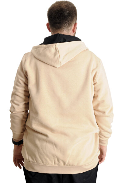 ModeXL Ανδρικό φούτερ με κουκούλα μεγάλου μεγέθους - New Port 23546 Beige