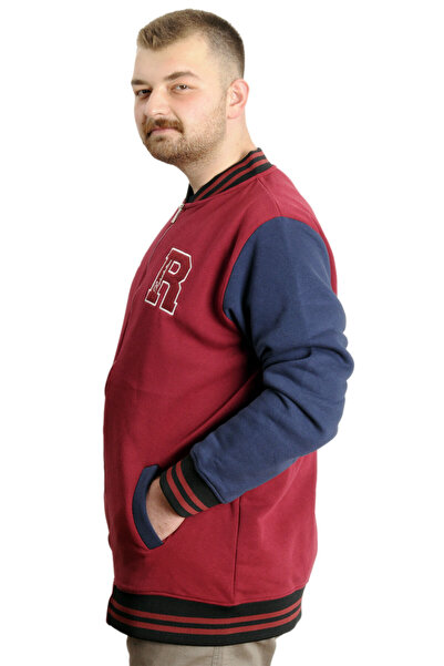 ModeXL Men's Plus Size College Coats Zipper Jacket Reputation 23634 Burgundy