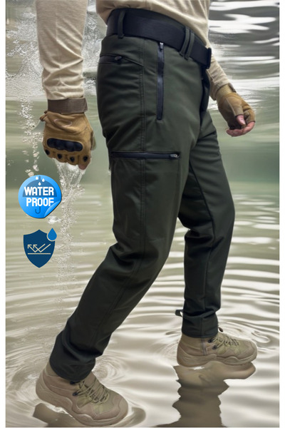 Polviton Softshell Men's Cargo Pants with Fleece Inside, 100% Water and Windproof, Thick Winter Wear