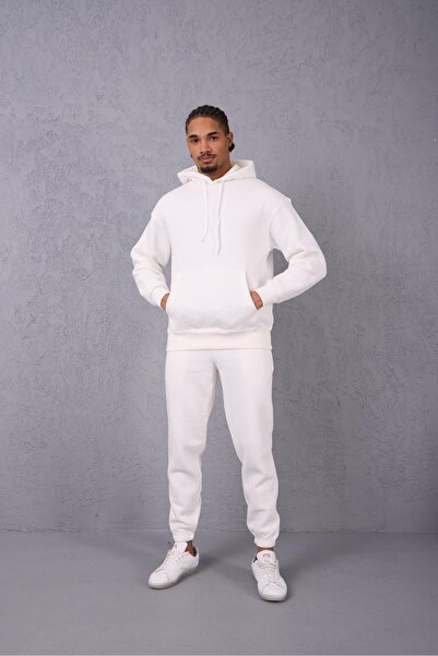 Valiberta Fleece-Lined Kangaroo Pocket Sweatshirt - 3 Thread Fleece-Lined Rubber Cuffs Men's Sweatpants - Tracksuit Set