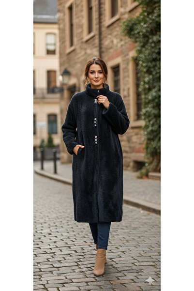 Clarity Taş Detay Peluş Kürk Angora Kaşmir Hırka