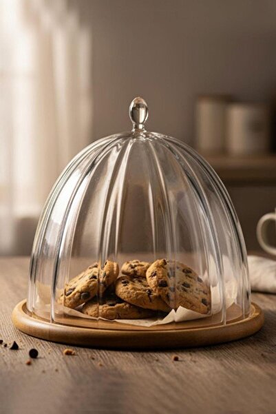 Paşabahçe 31601 Denizli Cam El İmalatı Kristal Ahşap Tablalı Cam Fanus