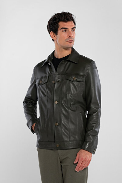 Tamer Tanca Erkek Hakiki Deri Yeşil Deri Mont