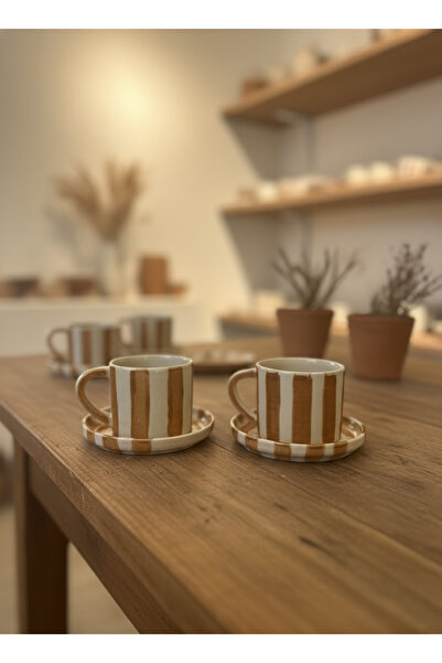 Me Gusta Home Orange Striped Turkish Coffee Cup Set (2 Pieces)