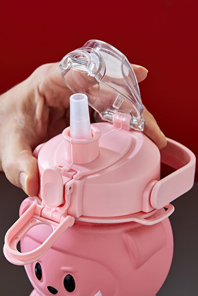 Mefa Mutfak Labubu Water Bottle with Straw and Locking Lid – Portable Water Bottle with Handle – Bpa Free - 1000 Ml/Pink