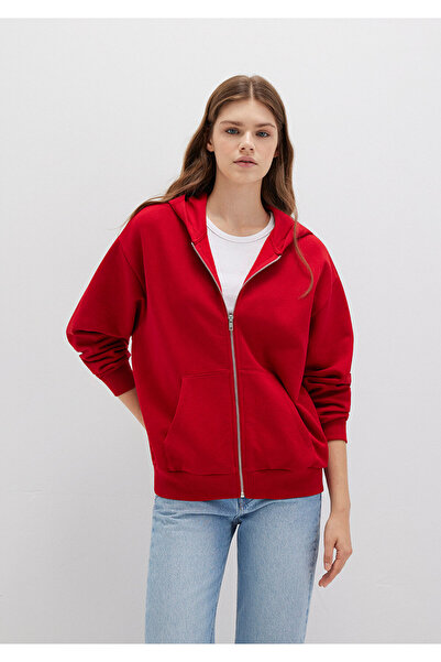Mavi Zippered Hooded Red Basic Sweatshirt 1611775-82054