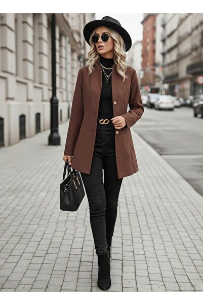 Toridas Kahverengi Şık Tasarım Yaka Kaşe Kaban