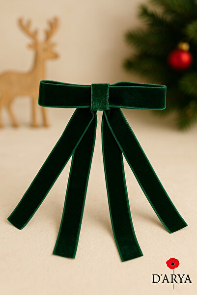 Darya دبوس شعر DD605 بفيونكة كلاسيكية من المخمل الأخضر الزمردي (10 سم) لعيد ا...
