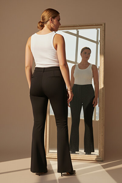 Hanezza Elegant and Comfortable Fit - Plus Size Black and Magenta Women's Spanish Trousers