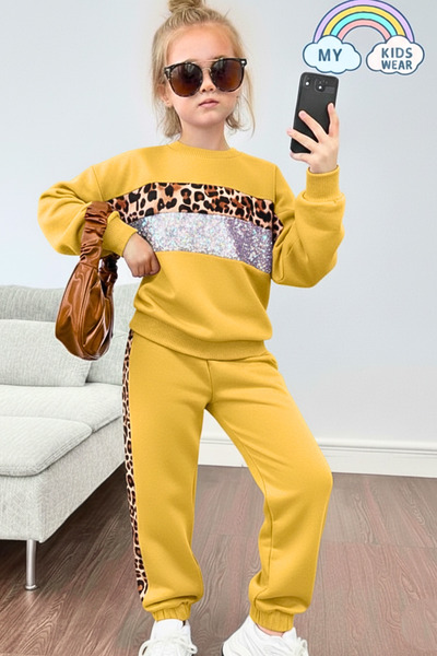 My Kids Wear Girl's Leopard Stripe Tracksuit Set 3-14 Years 12285