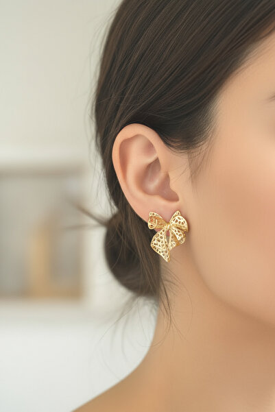 DEMOKAN Kadın Küpe Kararmaz 14k Renk Vip Seri File Model Fiyonk Küpe