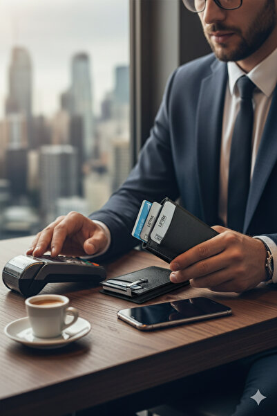 Letra Black Cash Compartment Mechanized Wallet Card Holder