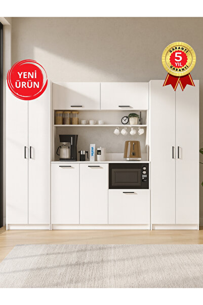 dorpek Tuco 3 Kapakli Mutfak Dolabı & Tuco 2*2 Kapaklı 2*5 Rafli Çok Amaçlı Dolap Kahve Köşesi Beyaz