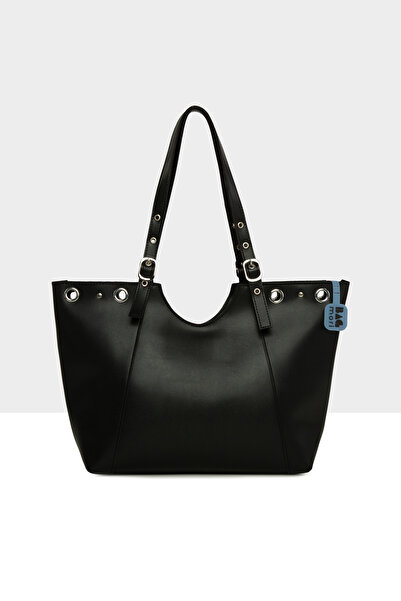 Bagmori Black Women's Bird Eye Detailed Belted Tote Bag M000008675