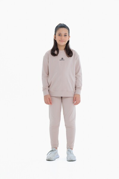 Black One Girl's Fleece-Lined Diving Fabric Tracksuit Set (Sweatshirt + Leggings)