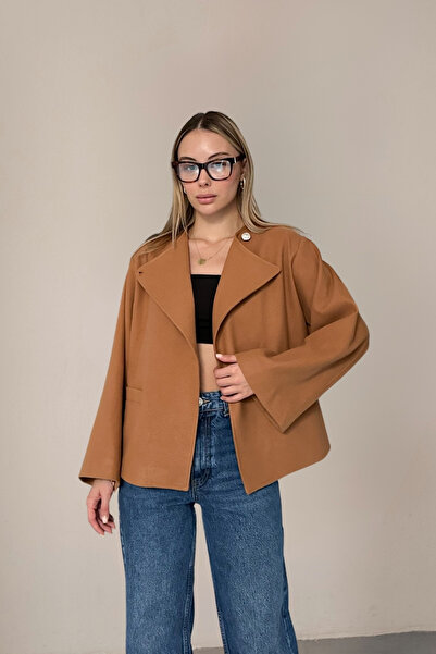 RİGALA BEJ PREMIUM OVERSIZE KISA KAŞE CEKET