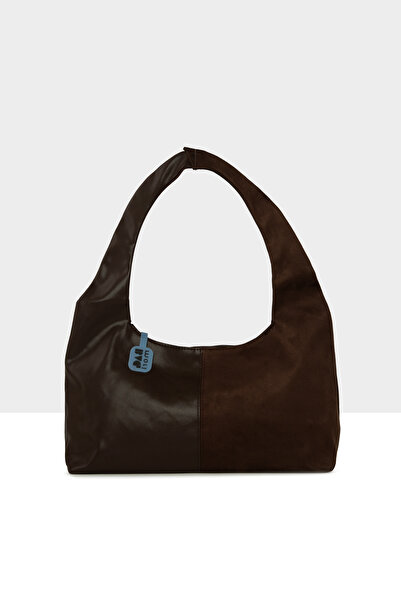 Bagmori Brown Women's Suede Paneled Oval Shoulder Bag M000008680