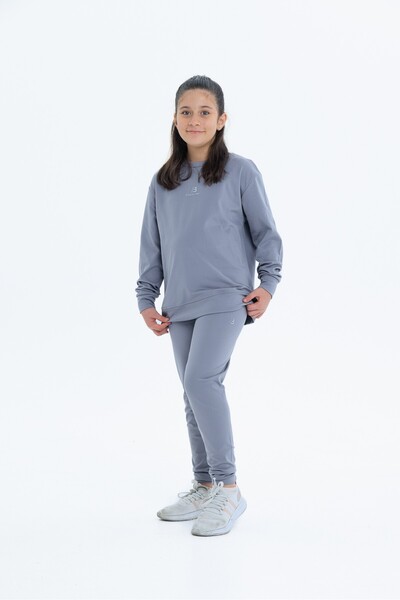 Black One Girl's Fleece-Lined Diving Fabric Tracksuit Set (Sweatshirt + Leggings)