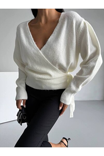 Maxi modena Double-Breasted Tied Ecru Knitwear Cardigan