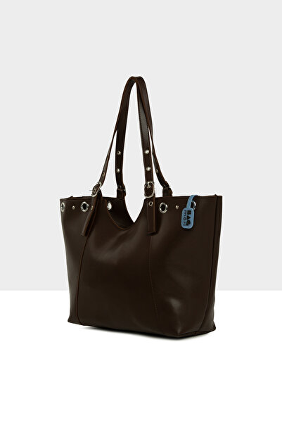 Bagmori Brown Women's Bird's Eye Detailed Belted Tote Bag M000008675