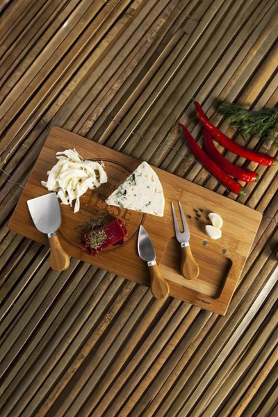 Bambum Fhume Modern - 4 Pieces Cheese World, BPA Free Bamboo Beige Presentation Plate - 39 Rectangle