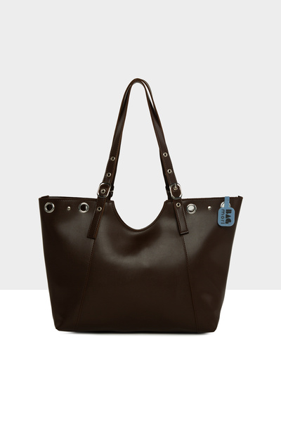 Bagmori Brown Women's Bird's Eye Detailed Belted Tote Bag M000008675