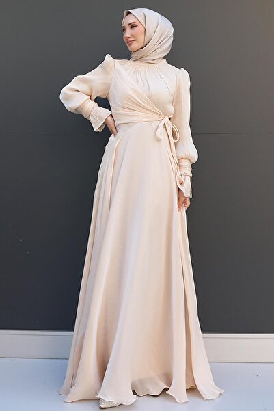 GİYZAMİLA Βραδινό φόρεμα Cream Silk - Λεπτομέρεια με φιόγκο