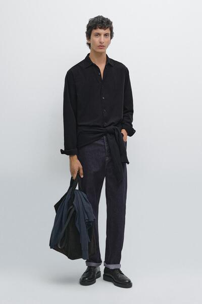 Massimo Dutti Regular fit micro corduroy shirt