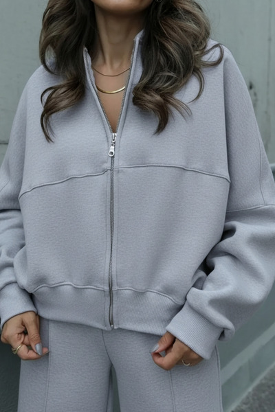 ruNadeS Women's Trend Flared Ç piped Bomber Zippered Tracksuit Set