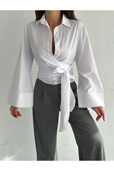 LE CARAMBOLE Women's White Lacing Detailed Shirt