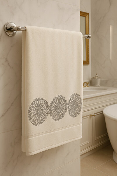 Çeyiz Bahçesi Πετσέτα Hayal Cream Grey Velvet