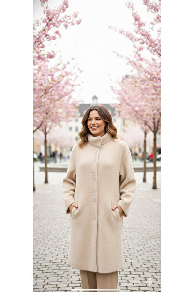 Clarity Taş Detay Peluş Kürk Angora Kaşmir Hırka