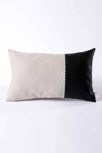 Koza Home Ivy Leather Detailed Black Throw Pillow Cover 30X50 2547